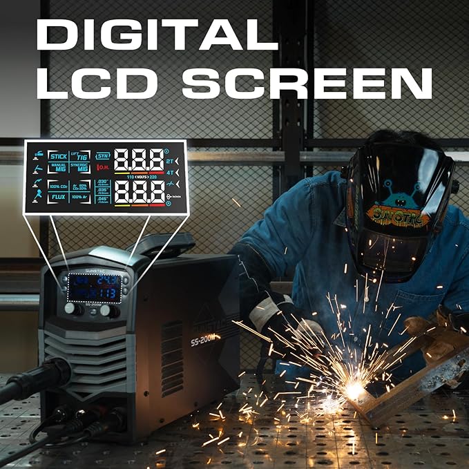 MIG Welder, 200A 110V/220V MIG/Flux Core/Spool Gun/Lift TIG/Stick 5 in 1 Aluminum MIG Welding Machine, IGBT Inverter Synergic Control, Digital Screen Display, Over Loading Protection