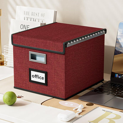 Huolewa File Storage Organizer Box with lid, Decorative Small Oragnizer Boxes for Hanging File, Linen Filing Box Cabinet with Plastic Slides for Office/Decor/Home Organization