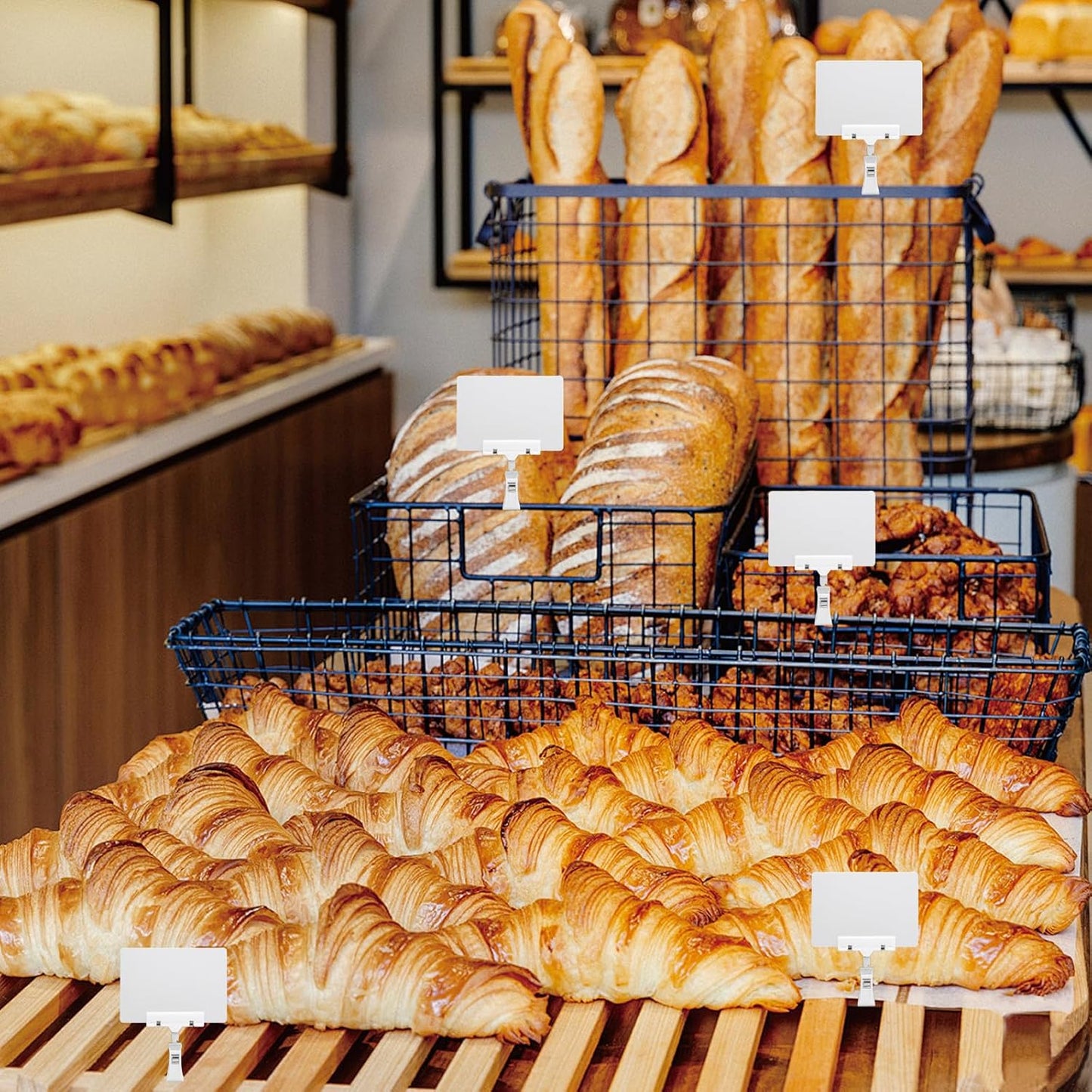 Biaungdo 12 Pcs Plastic Chalkboard Sign with Rotating Clip, Erasable Blackboard Price Tags Double Sided Waterproof Blackboard Clips Display Clip Holder for Shelves,Store,Business, Supermarket(White)