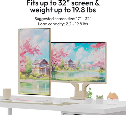 Pixio PS1D Wave Beige Dual Monitor Arm Stand Desk Mount - Fits up to 32 inches Monitors and up to 19.8lbs. VESA Compatibility and Integrated Cable Management