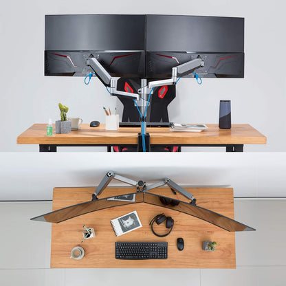 AVLT Dual 13"-27" Stacked Monitor Arm Desk Mount - Fits Two Flat/Curved Monitors, Full Motion Height Swivel Tilt Rotation Adjustable - VESA/C-Clamp/Grommet/Cable Management