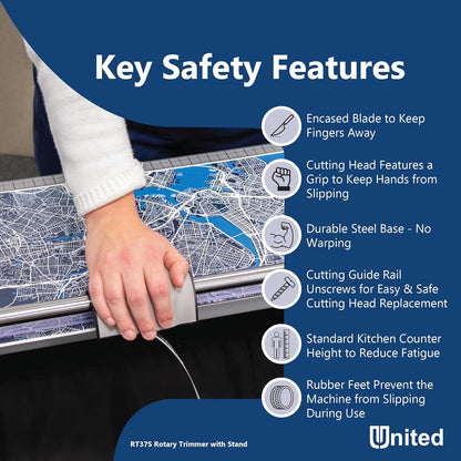 United Office Products RT37S Commercial Rotary Paper Trimmer with Stand and Fabric Catch Tray, Sturdy Metal Base, 38" Cut Length, 10 Sheet Capacity, Paper Cutter for Offices, Schools and Crafts