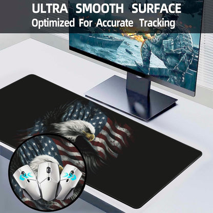 Desk Mat, USA Flag and Bald Eagle Extended Large Gaming Mouse Pad for Desk XXL, Non-Slip Rubber Base Stitched Edges Long Computer Keyboard Desk Pad Mouse Mat for Home Office Gaming 35.4"X15.7"