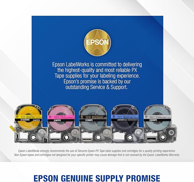 Epson LABELWORKS 212VTBWPX-5PK Genuine Tape Cartridge - 5 Pack Black on White Flexible and Durable Vinyl Industrial Label Maker Tape - 1/2" (12MM) Wide, 22.9 ft - 5 Cartridges