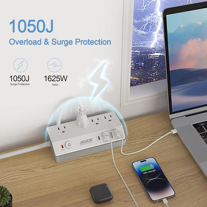 Desk Clamp Power Strip with USB C, JXGUCAT PD 20W Fast Charging Power Station, Removable Desk Clamp Mount Power Strip Surge Protector, 10 ft Cord with 4 Outlet 4 USB Ports, Fit 1.8" Tabletop Edge