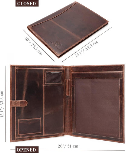Leather Portfolio Binder, Professional Organizer Padfolio – Resume Folder, Business Card & Document Holder, Portfolios for Men & Women, Office & Business Supplies by Luxeoria | (Medium - Brown)