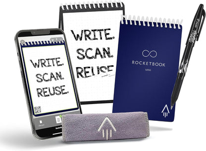 Rocketbook Smart Reusable Notebook, Mini Spiral Notebook, Midnight Blue, (3.5" x 5.5")