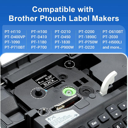 Labelife Black Label Tape 6mm Replace for Brother P Touch TZe-315 TZe TZ Tape 6mm 0.23 Laminated Black 1/4 for Brother Label Maker PT-D210 PT-D220 PT-H110 PT-D400, 4-Pack, White on Black