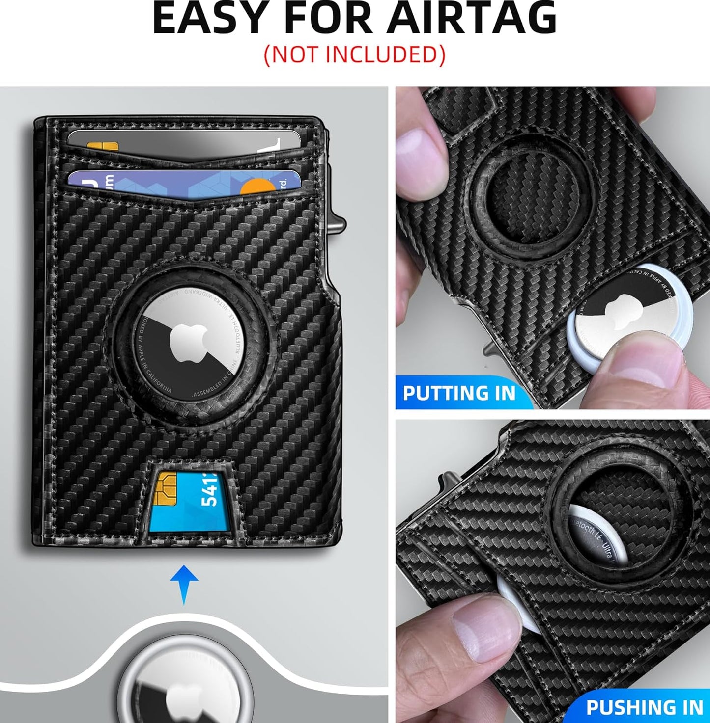 Airtag Wallet for Men,with Money Clip 10 Cards Metal Case Smart Slim Pop Up Credit Card Holder Flip with Magnetic Closure RFID Blocking wallet with Gift Box