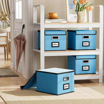 Huolewa Portable File Organizer Box Office Document Storage with Lid, Linen Hanging Filing Storage Boxes, Decorative Home/Office Filing System for File and Folders Storage (Sky-blue)