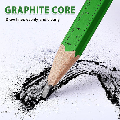 Honoson 200 Pcs Flat Construction Pencils with Printed Ruler Wood Graphite 2 Pcs Carpenter Pencil Sharpener for Woodworking Marking Tool(Green and Orange)