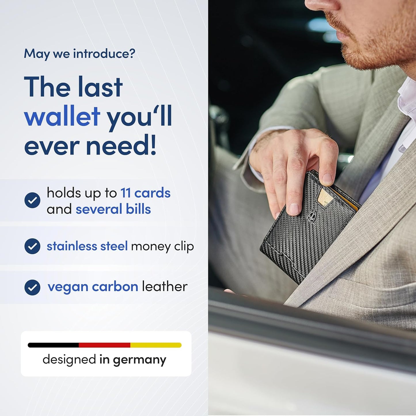 TRAVANDO Mens Slim Wallet with Money Clip AUSTIN RFID Blocking Bifold Credit Card Holder for Men with Gift Box (Carbon)