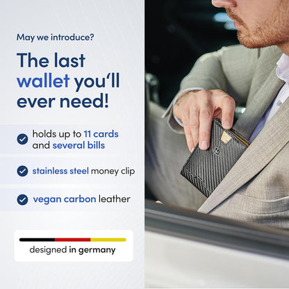 TRAVANDO Mens Slim Wallet with Money Clip AUSTIN RFID Blocking Bifold Credit Card Holder for Men with Gift Box (Carbon)