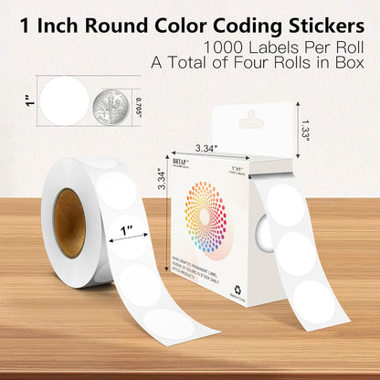 White 1 Inch Round Color Coding Labels with 4000 Dots, 4 Rolls - Bright Color Dot Stickers for File Folders, Inventory System - Highly Visible