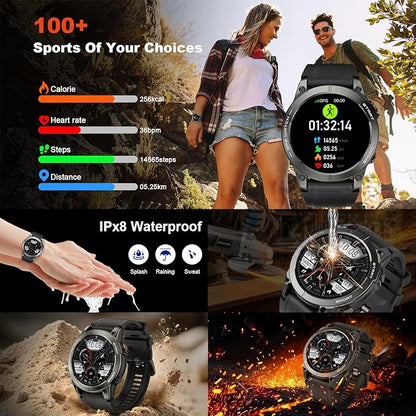 Smart Watch for Men GPS Fitness: 1.43" AMOLED Military Make Answer Call Running Digital Mens Watches Waterproof Smartwatch Android Phone iPhone Samsung Compatible Step Tracker SpO2 Heart Rate Monitor