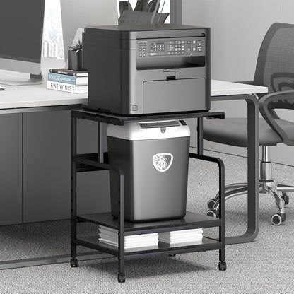 Large Printer Stand with Storage Shelf, 23.6" W x 18.9" D Printer Cart with Wheels, 3 Tier Mobile Printer Table for Home Office,Stands for Heat Press Scanner Fax (Black)