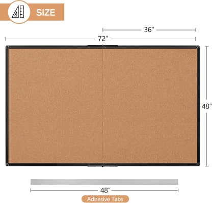 Board2by Extra Large Cork Bulletin Board 72" X 48", Foldable Notice Pin Board for Wall, Black Aluminium Framed 6'x4' Corkboard, Wall Mounted Noticeboard with 32 Push Pins for School, Home & Office