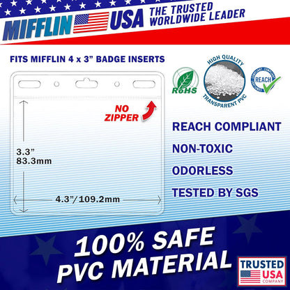 Mifflin-USA Card Protector (4x3 Inch, Clear, Bulk 250 Pack) Quick Load Horizontal No Zipper Name ID Badge Holder
