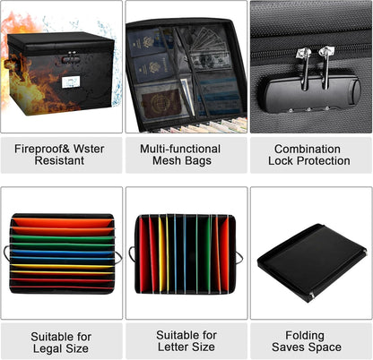 File Box Fireproof Document Box with Lock, Document Safe File Storage Organizer Boxes for Next of Kin Estate Planing Organizer End of Life Planner (Box, Black)