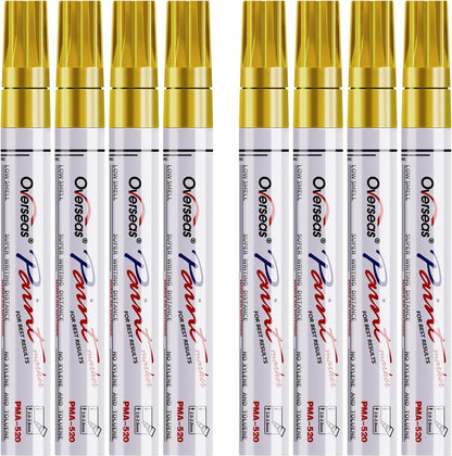 Paint Pens Paint Markers - Gold Permanent Markers 8 Pack, Oil Based Waterproof Quick Dry Medium Tip Marker Pen for Metal, Wood, Fabric, Plastic, Rock, Stone, Mugs, Canvas, Glass, Art Craft