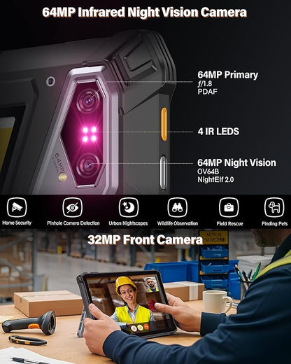 Ulefone Armor Pad 5 Pro 5G Rugged Tablet, Dimensity 7400X 32GB+512GB/2TB Expansion Android 15, 24200mAh(120W), 11" FHD+ Screen, IP68/69K, 64MP+64MP, 32MP, Dual LED Lights/Warning Lights, Widevine L1