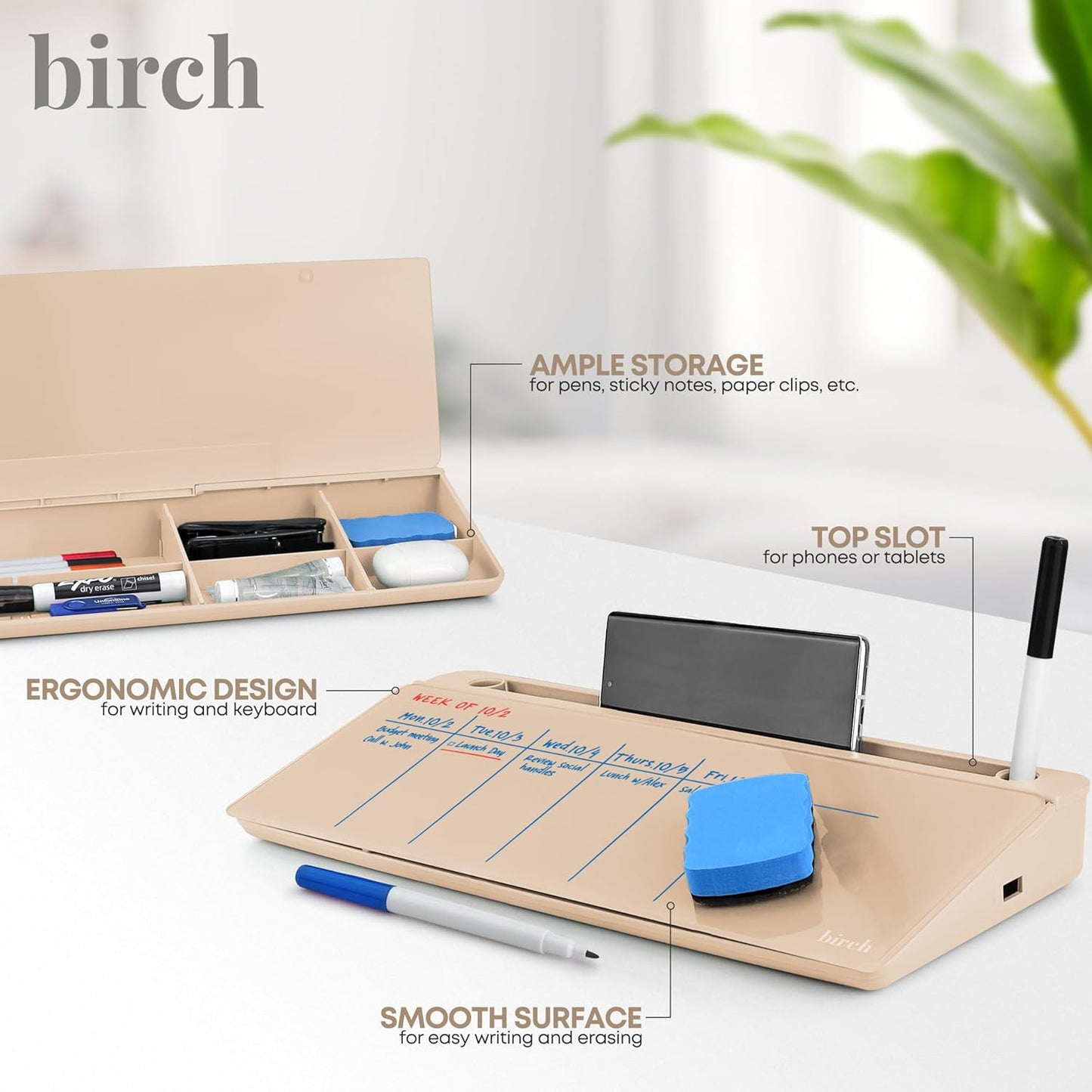 Birch Desktop Whiteboard with Storage & Multiple Marker Surface Desktop Glass Dry Erase Board Desk Top White Board Dry Erase Notepad Desk White Board Tabletop Desk Whiteboard (Sand)