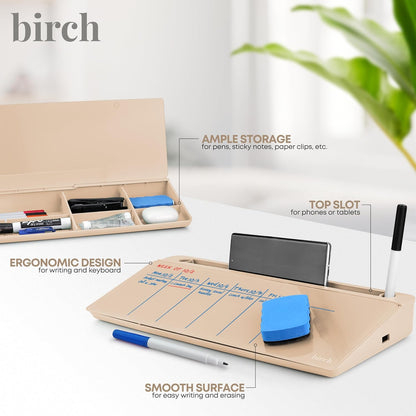 Birch Desktop Whiteboard with Storage & Multiple Marker Surface Desktop Glass Dry Erase Board Desk Top White Board Dry Erase Notepad Desk White Board Tabletop Desk Whiteboard (Sand)