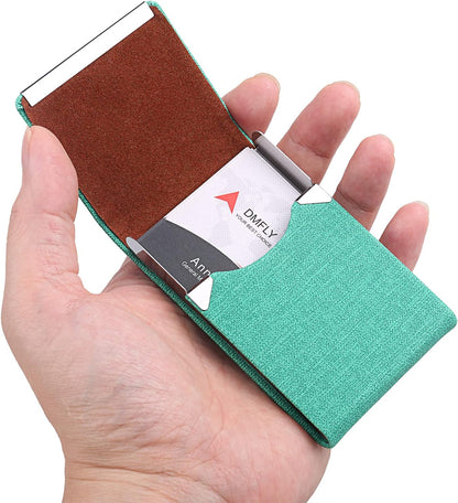 Business Card Holder for Women and Men - Magnetic Shut Case for Purse, Green-bm