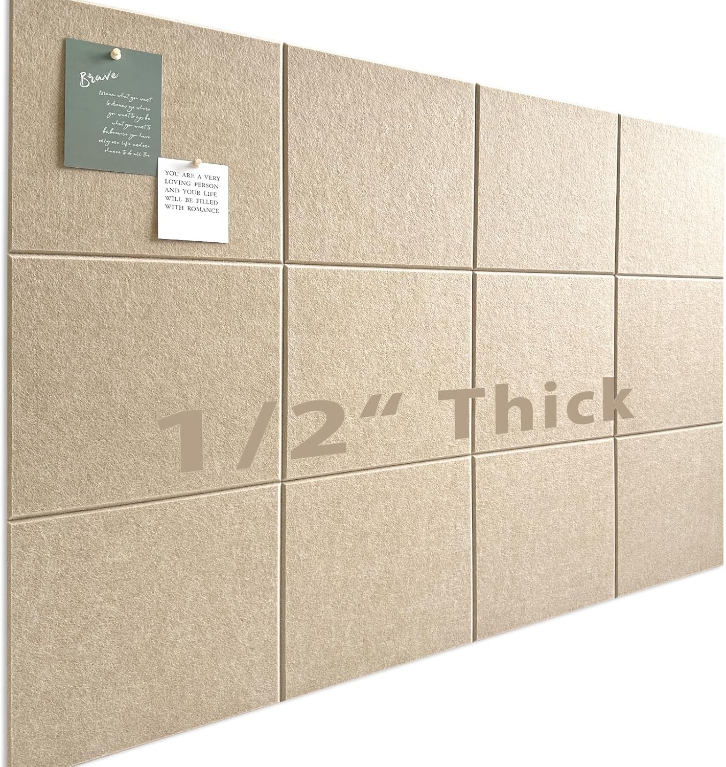 Large Cork Board for Office Wall Decor,48"x36"-12 Pack Felt Wall Tiles with Safe Removable Adhesive Tabs, 1/2" Thick, Felt Bulletin Board Pin Board Cork Boards for Walls - Tan