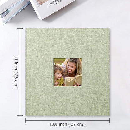 Vienrose Photo Album Self Adhesive 13x12.6 for 600 Photos Linen Scrapbook 120 Pages Grassgreen