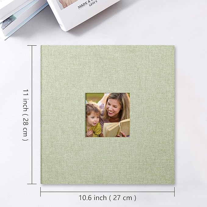 Vienrose Large Photo Album Self Adhesive for 4x6 8x10 Pictures Linen Scrapbook Album DIY 60 Blank Pages with A Metallic Pen Grassgreen