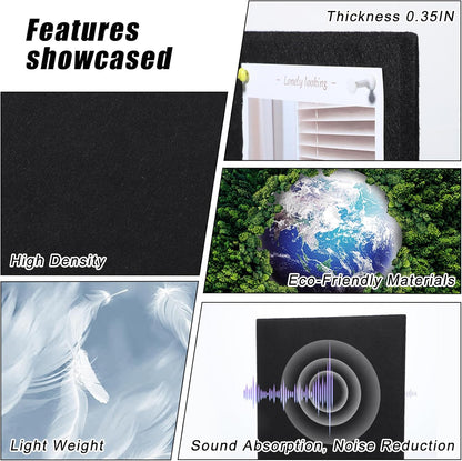 Large Cork Board 36" x 24", 6 Pack Felt Wall Tiles with 30 Pcs Pushpins, Bulletin Board with Removable Self-Adhesive Strips, Pin Boards Cork Boards for Walls Office Home Classroom Decor-Black