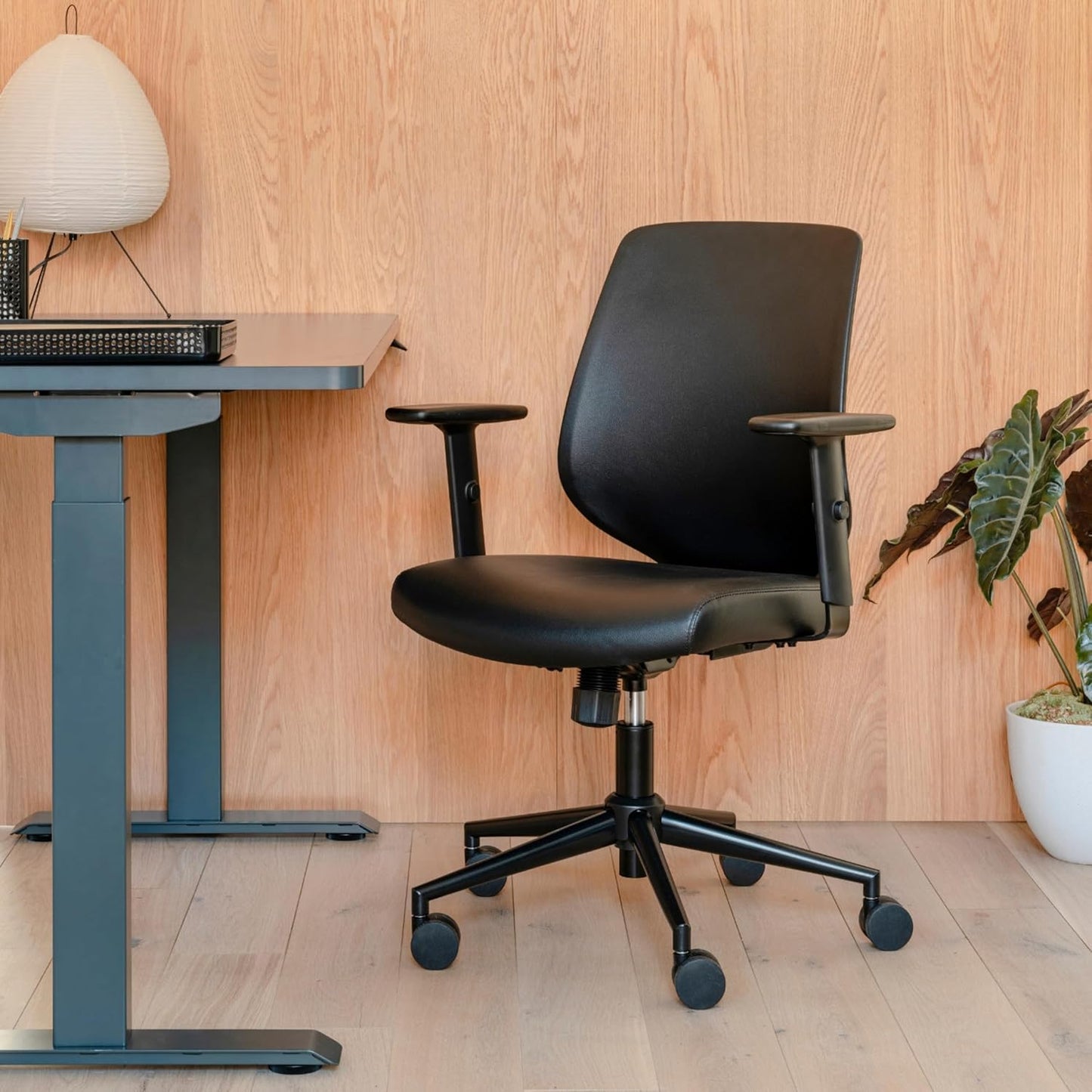 Branch Daily Chair - Vegan Leather Office Chair with Swivel, Lumbar Rest, and Adjustable Armrests - Comfortable Seating for Improved Posture and Productivity - Black
