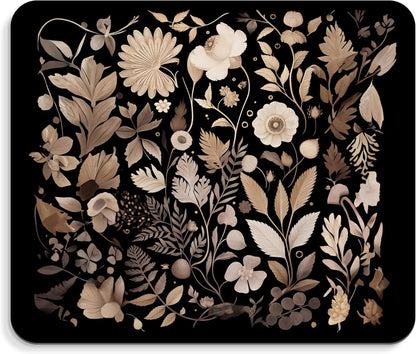 Floral Black Mouse Pad - Vintage Floral Decor Mousepad, Black Boho Flower Office Desk Mouse Pad, Boho Coworker Gifts, Gifts for Flower Lovers, 9.5x8 Inches