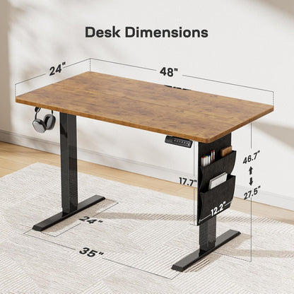Marsail 48x24 Electric Standing Desk - Adjustable Height Computer Desk with Memory Presets, Storage Bag & Cable Management for Home Office & Gaming Workstations