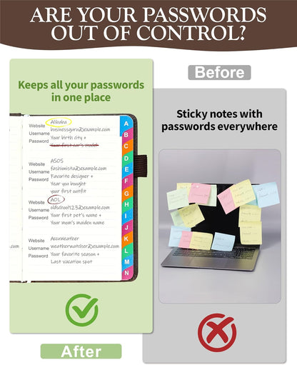 Password Keeper Book with Colorful Alphabetical Tabs, Hardcover Password Log-book for Internet Password and Website Address, 4.1 x6.2 ''Password Notebook for Office (Chocolate, Small)