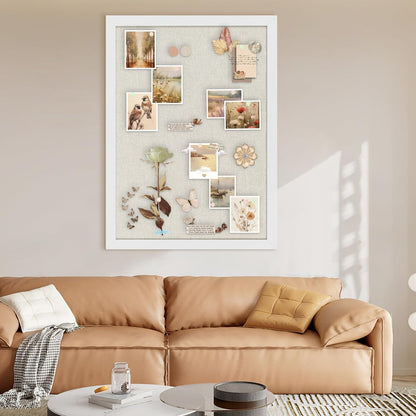 Cork Board Bulletin Board 18" x 24", Large Linen Corkboards with Frame for Walls, Cute Picture Display Pin Board Vision Board for Room School Office Bedroom 20 Pushpins Vintage White