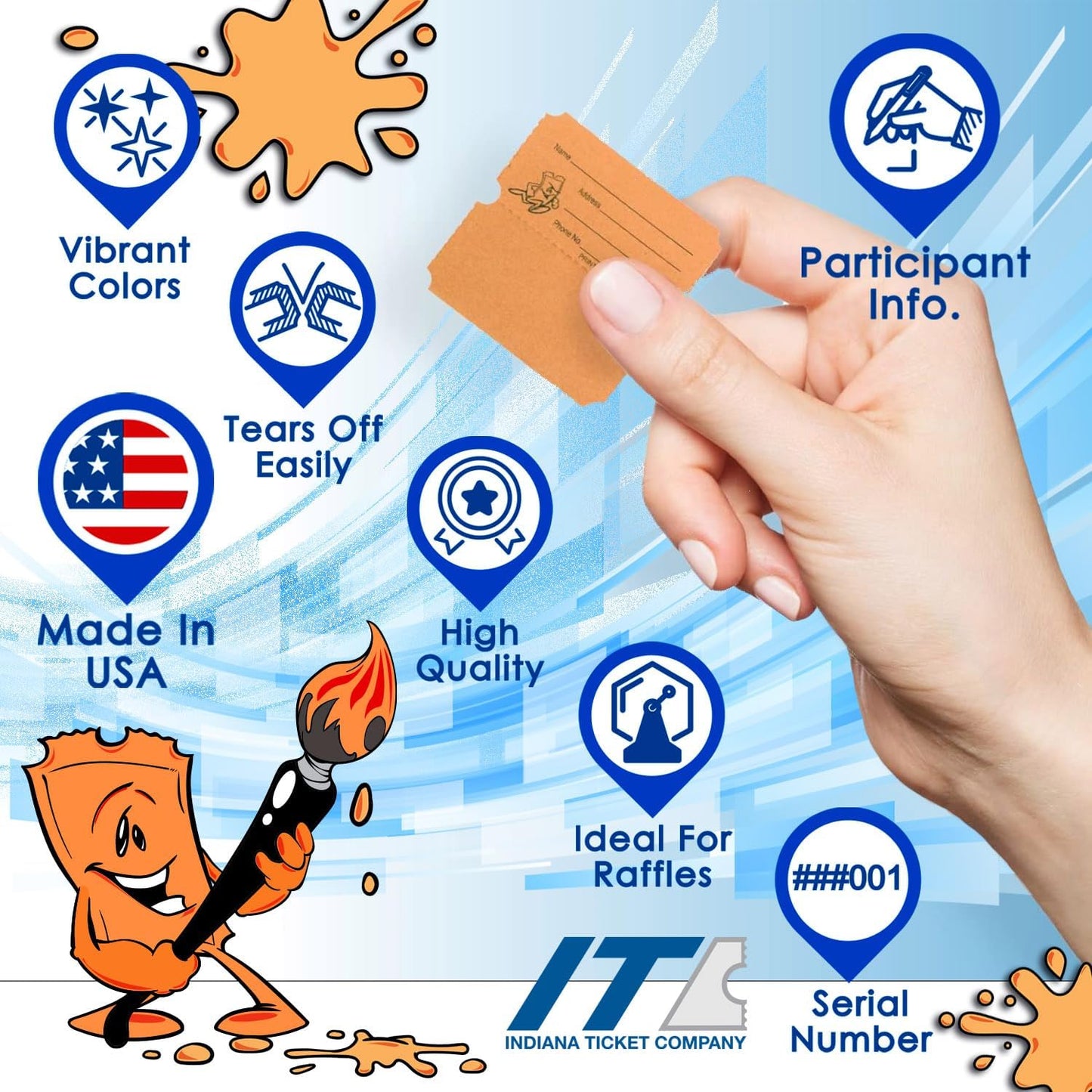 INDIANA TICKET CO. 2,000 Orange Raffle Tickets Double Roll, Premium Quality 50/50 Raffle Tickets, Tickets for Events, Carnivals, Door Prizes, Drinks and More