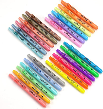 WRITECH Retractable Highlighters Assorted Colors: Chisel Tip Click Aesthetic Highlighter Marker Pens Pack Multi Colored Ink No Bleed Smear for Highlighting Journaling (24ct Mild+Vintage+Neon+Pastel)