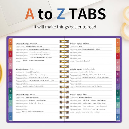 Spiral Password Book with Alphabetical Tabs - 5.8" X 8.2" Small Password Keeper Book with Inner Pocket for Seniors , Large Print, Hardcover, 450 Logins – Internet Password Organizer Notebook for Home & Office Use