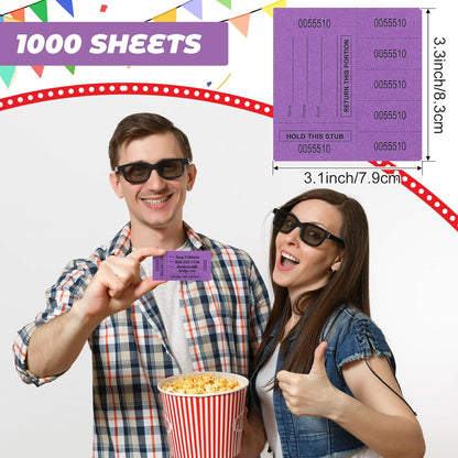 Kosiz 1000 Sheet 5 Bid Raffle Tickets Chinese Auction Tickets Sheets Auction Fundraiser Ticket Numbered with Name and Phone Number Per Sheet Raffle Tags for Silent Bidding (Deep Purple)