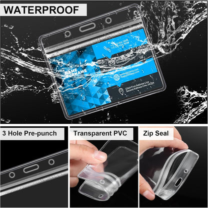 Marspark 100 Sets Clear Name Tags with Lanyard, Lanyards for ID Badges Reusable Strap with ID Holder Plastic Name Badges for Adults Business School Church Conference (Black,Blue)