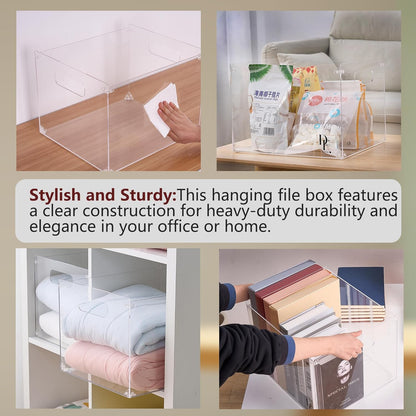 DF Acrylic File Holder with Handles - Acrylic File Organizer - Clear File Box for Letter Size/A4 Folder Holder - Desktop Hanging File Organizer (Without Partition)
