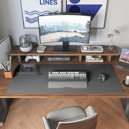 DAWNTREES Dual Sided Desk Mat,Leather Desk Pad,35.5"x17",Cork Desk Mat Protector,with PU Leather Valet Tray Organizer,Large Mouse Pad,Desk Writing Pad for Office and Home(Dark Gray)