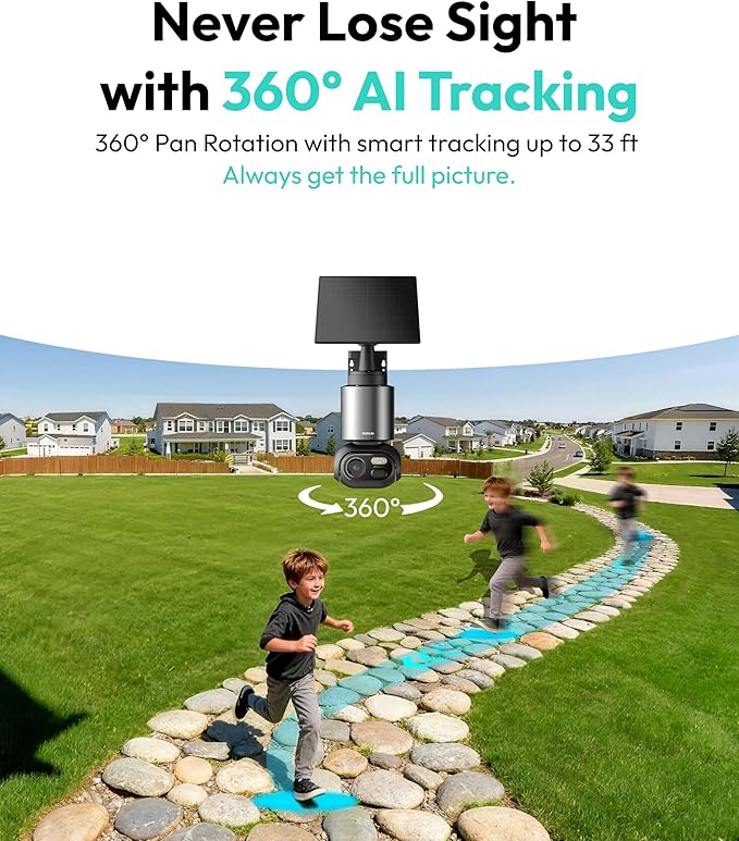 BOTSLAB Security Cameras Wireless Outdoor, 2 Cam-Kit, 4K Color Night Vision, Solar Cameras for Home Security with 360° PT,No Monthly Fee,32GB Local Storage Base Station,Auto Tracking,Easy Installation