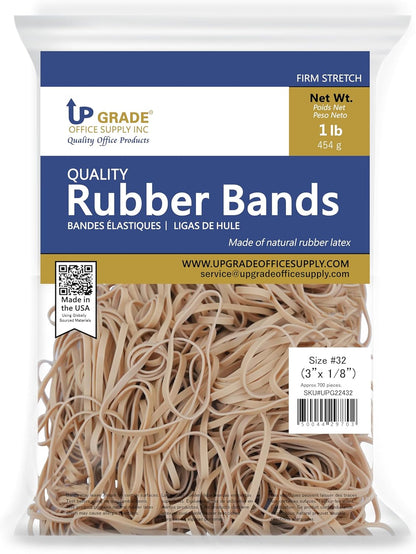 Upgrade Office Supply UPG22432 Rubber Bands, Size 32 (3 x 1/8), 700 Count, 1 lb Bag, USA