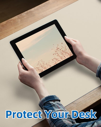 AFIING Leather Desk Pad Protector,Mouse Pad,Office Desk Mat, Non-Slip PU Leather Desk Blotter,Large Desk mat,Waterproof Keyboard mat for Office/Home/Decor (Beige,35"" x 17"")