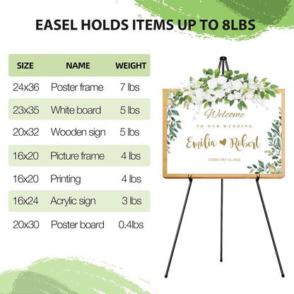 63" Easel Stand for Wedding Sign Poster Display Easel Floor Adjustable Metal Black Art Easel Instant Folding Tripod Easel for Painting Canvas Wedding Welcome Sign Stand, 1Pack