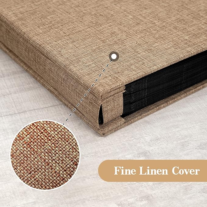 potricher Linen Hardcover Photo Album 4x6 600 Photos Large Capacity for Family Wedding Anniversary Baby Vacation (Khaki, 600 Pockets)
