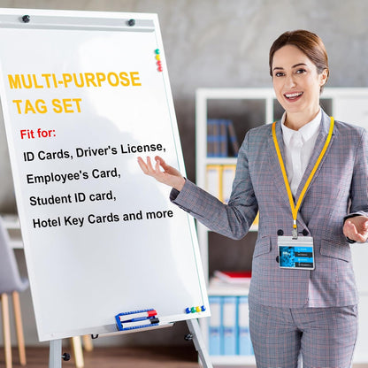 Marspark 50 Sets Clear Name Tags with Lanyard, Lanyards for ID Badges Reusable Strap with ID Holder Plastic Name Badges for Adults Business School Church Conference (Yellow)